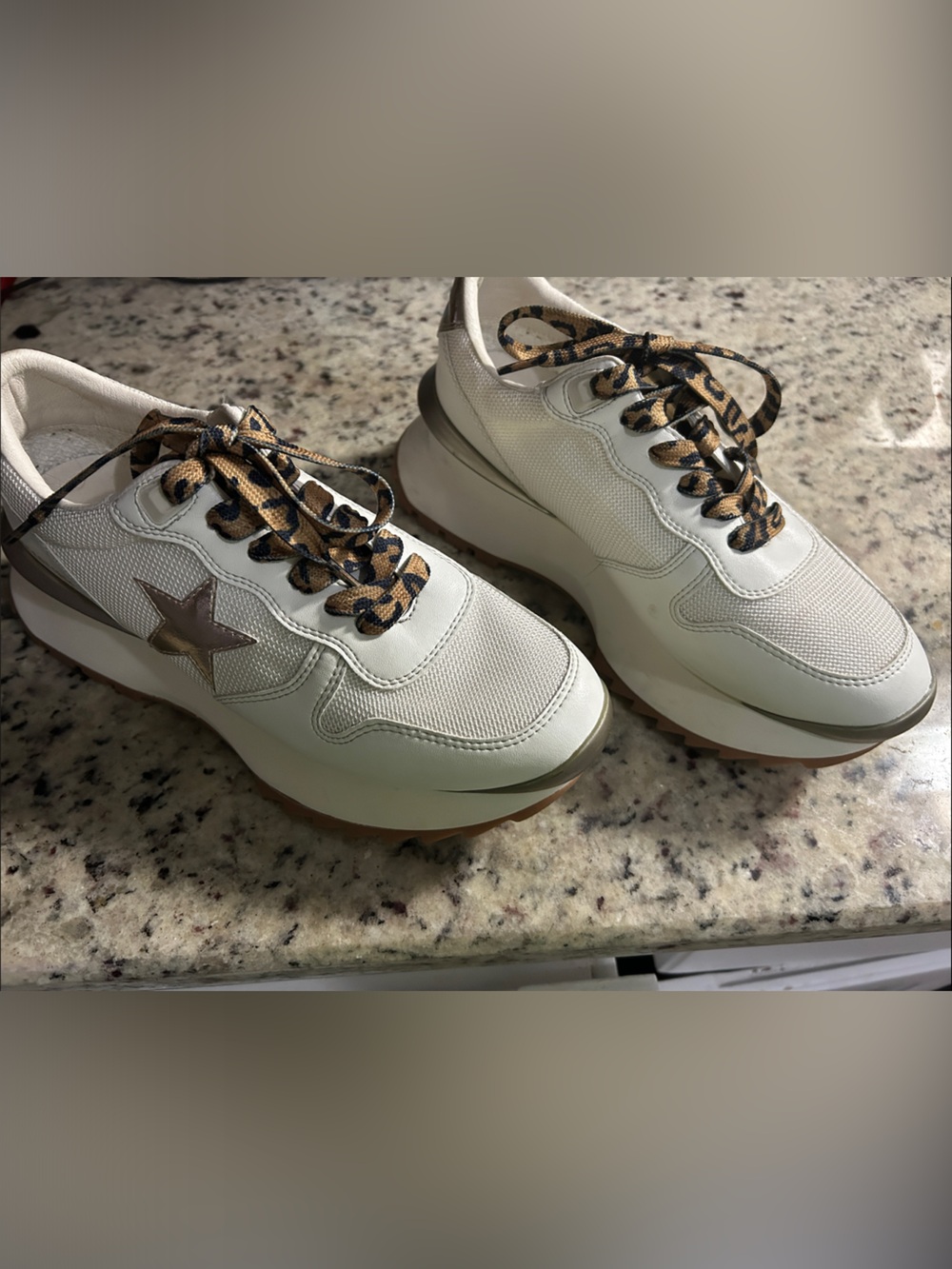 Vintage Havana Cream and Tan Platform Sneakers with Leopard Laces